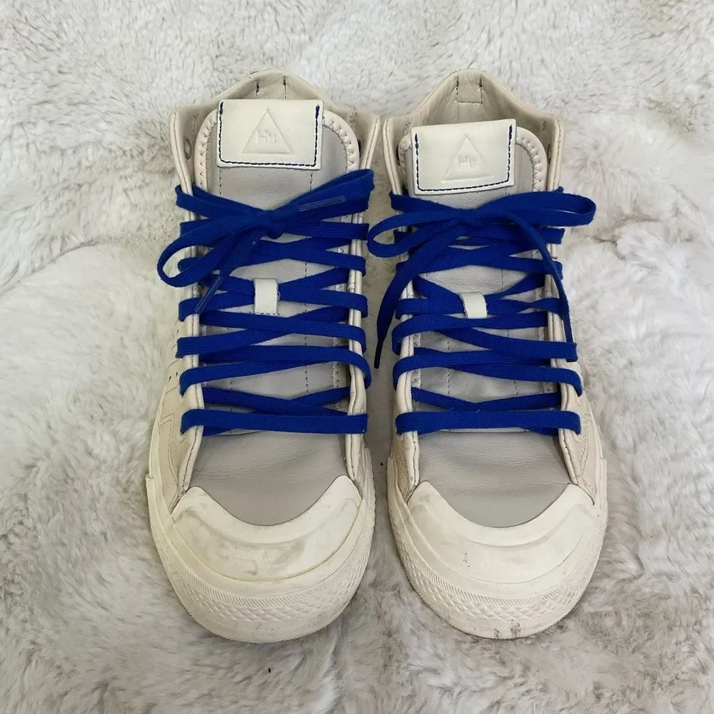 Adidas Men's Nizza Hi Pharrell FX8010 Ecru Tint and Royal Blue Sneakers Size 7